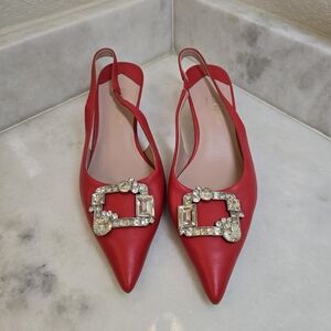 Kate Spade Red Heels with Crystal Buckle